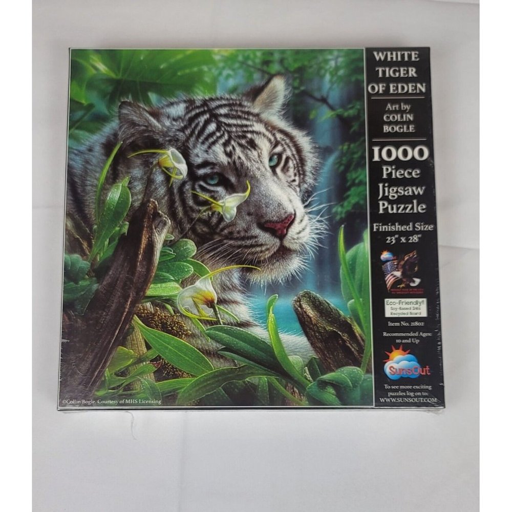 Jigsaw Puzzle "WHITE TIGER OF EDEN" 1000 Piece 23" X 28"  by COLIN BOGLE. Sealed